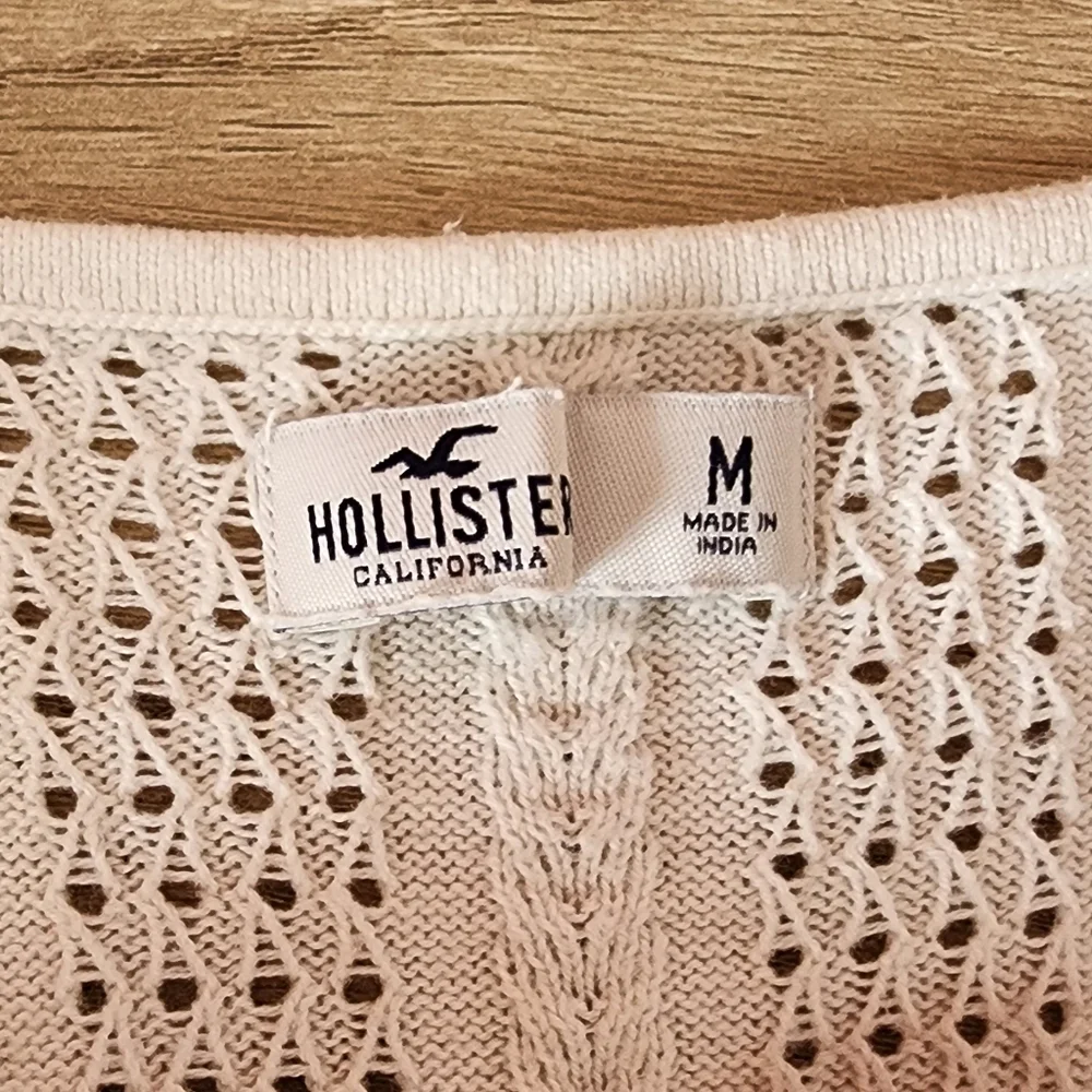 Hollister White Pointelle Knit‎ Scoop V-Neck Y2K Fitted Sweater Medium - Picture 3 of 7